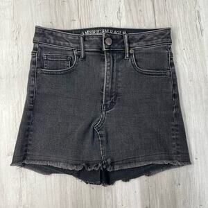 American Eagle Black Super Super Stretch Hi Rise Altered Denim Mini Skirt Size 0